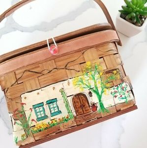 Vintage Basket Purse with Southwestern Scene